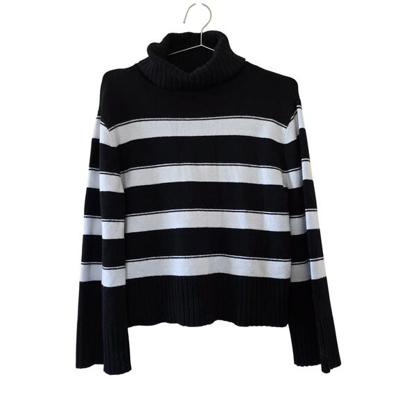 Laundry by Shelli Segal Turtleneck Sweater Womens XS Black White Striped Knit - Picture 1 of 10